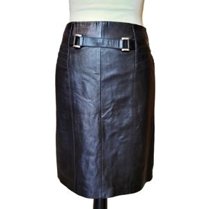 100% Lamb Leather Black Midi Skirt by cache' Size 2